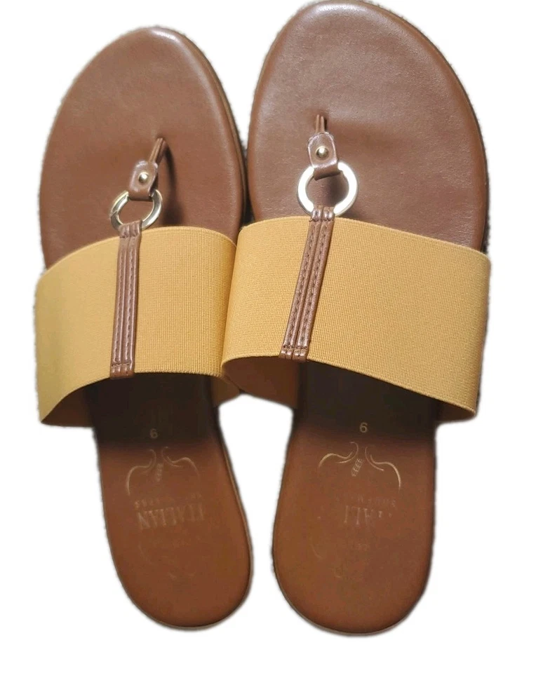 Novas Sandálias Femininas de Sapatos Italianos Marrom Dourado Tamanho 9 - Imagem 3 de 4