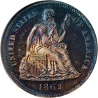 1863 Seated Liberty Dime Proof Electric Blue Toning ANACS PF63 Superb Eye App...