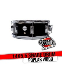 GRIFFIN Snare Drum  Poplar Wood Shell 14 x 5.5 with Black PVC  Coated Head