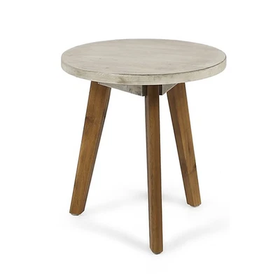 Acacia Wood Round Side Table 15x15x16 Natural Legs Light Gray Top - Image 1 of 4