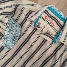 Robert Graham Men's Button Front Flip Cuff Cotton White Stripe Shirt Medium