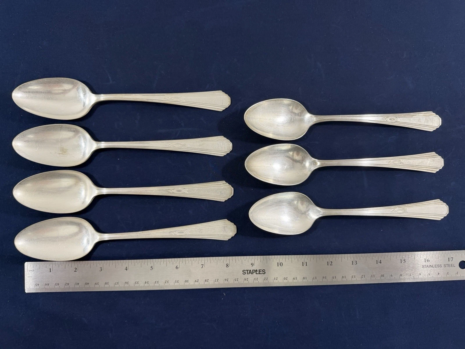 Set of 7 Vintage Wm. Rogers & Son AA Serving Spoons 8.5" Large Silverplate