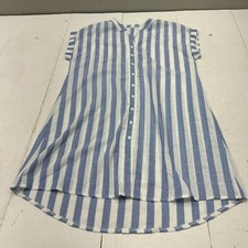 Shein Blue White Striped Button Short Sleeve V Neck Summer Dress Women's Size L