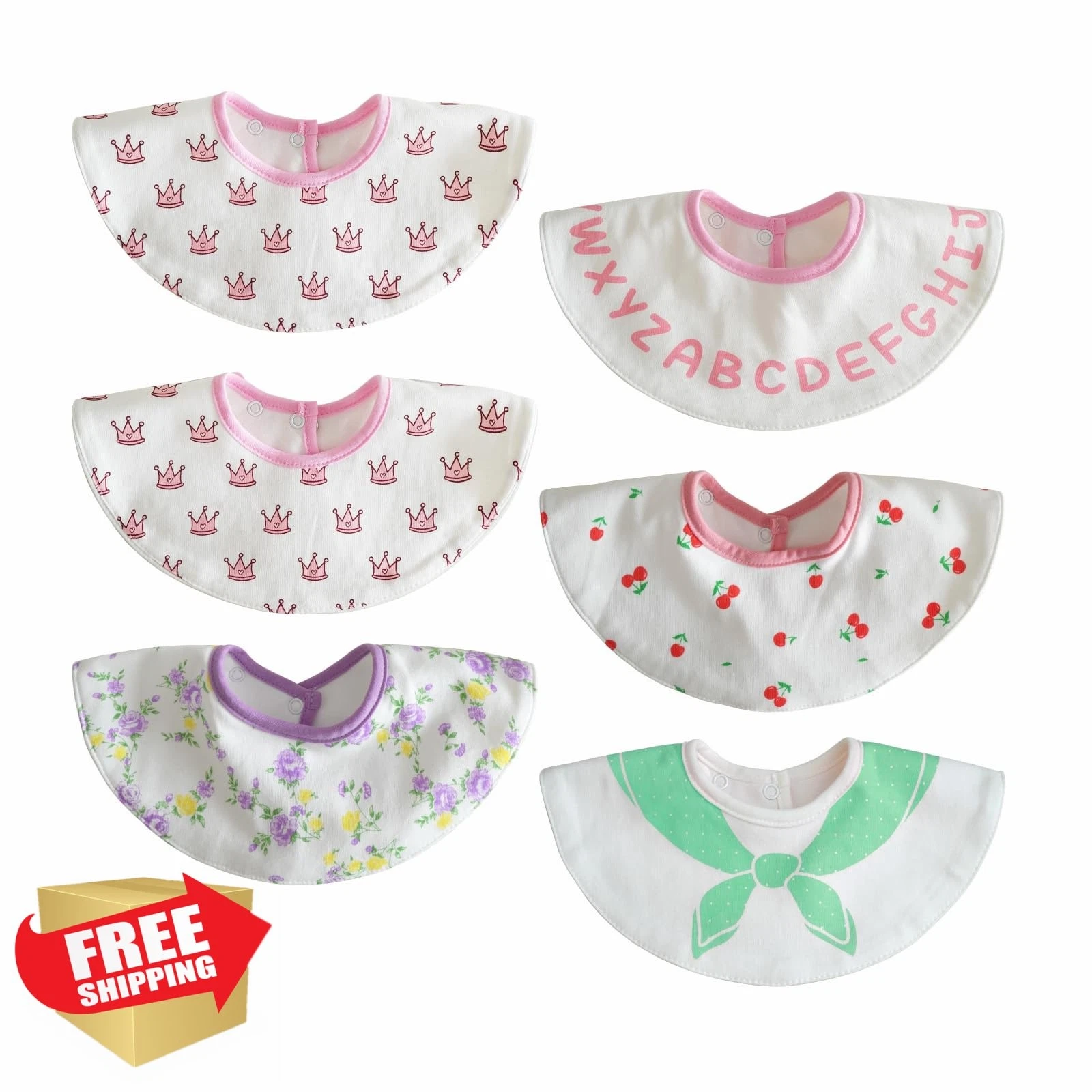 kooape Pink Pattern Bibs 6 Pack