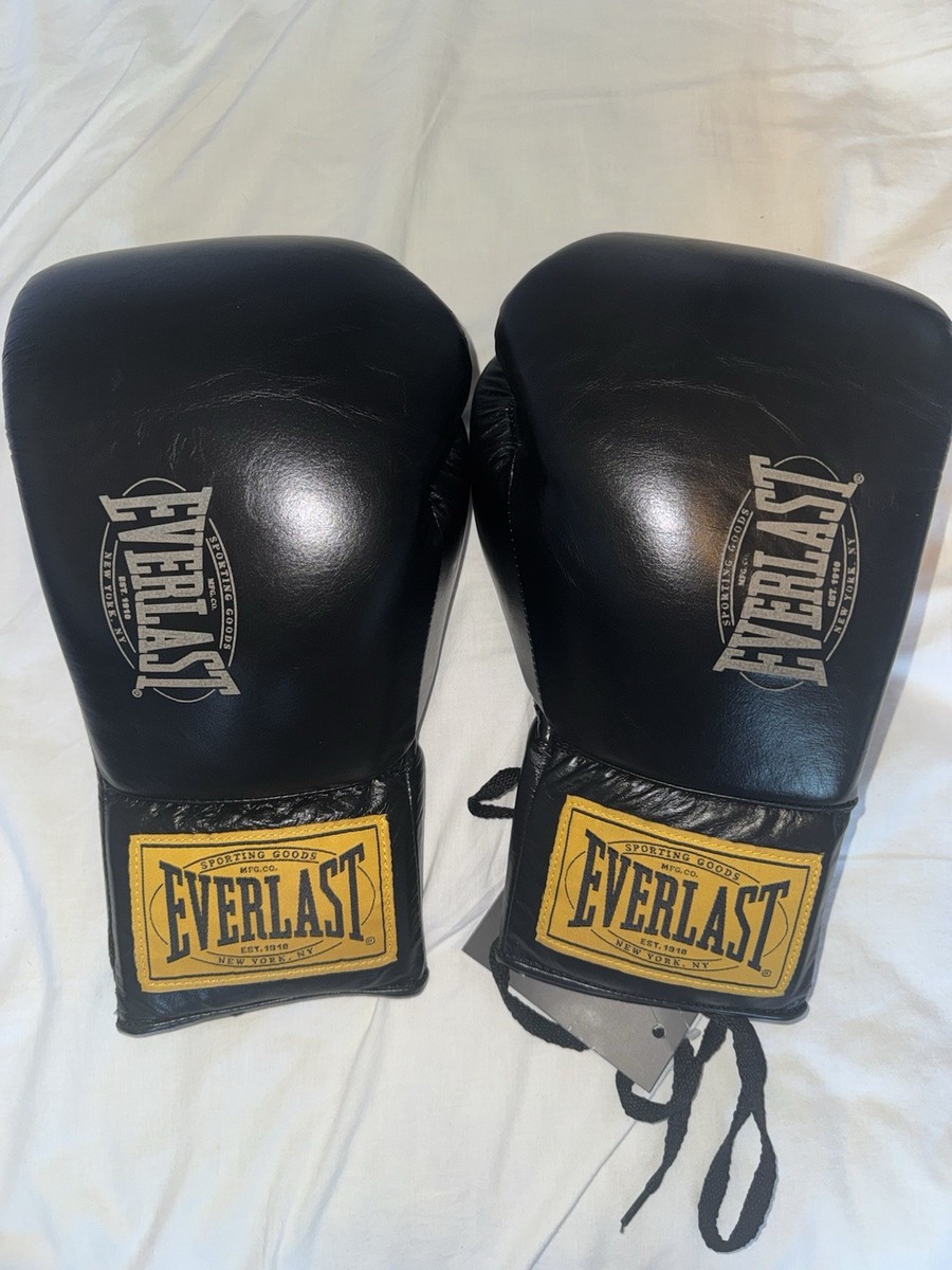 Everlast 1910 Pro Leather Laced Training Boxing Gloves Black 18 oz