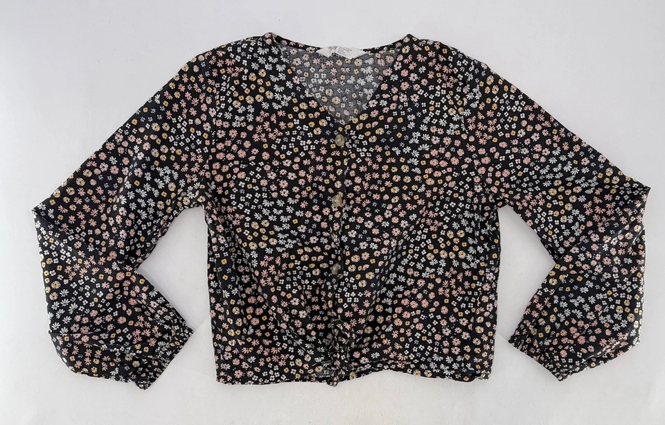 H&M Girl’s Floral Elastic Cuff Sleeve Tie Front Button Blouse Size 18 - Image 3 of 4