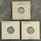 1917 P, 2 1919 P MERCURY DIMES, CIRCULATED, UNGRADED