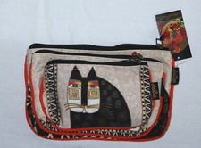 LAUREL BURCH Set of 3 Lined Ctn/Poly Cosmetic Bags Cat Faces Small To Large NWOT