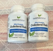 2 Bottles CRYSTAL PEAKS NUTRITION Cholesterol Flush 60 Caps EXP 05/28