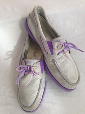 Sperry Top-Sider Boatshoes Shimmery Gray-Silver Suede w/Purple Accents Size 2.5M