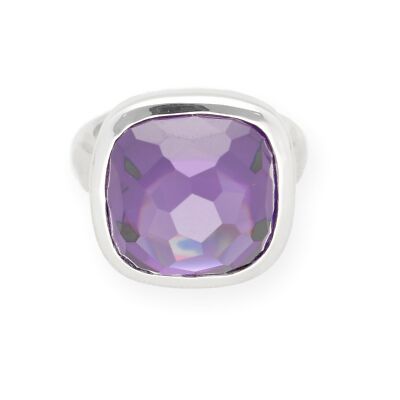 Sterling Silver Luxenter Purple Cabochon Quartz Solitaire Ring (Size O 1/2)