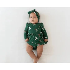 KYTE Baby Green Mistletoe & Winterberry Bamboo Blend Ruffle One Piece Sz 2T Holi