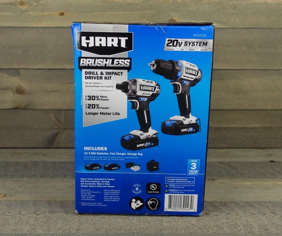 HART 20Volt Brushless Drill & Impact Combo Kit (2) 2.0Ah LithiumIon
