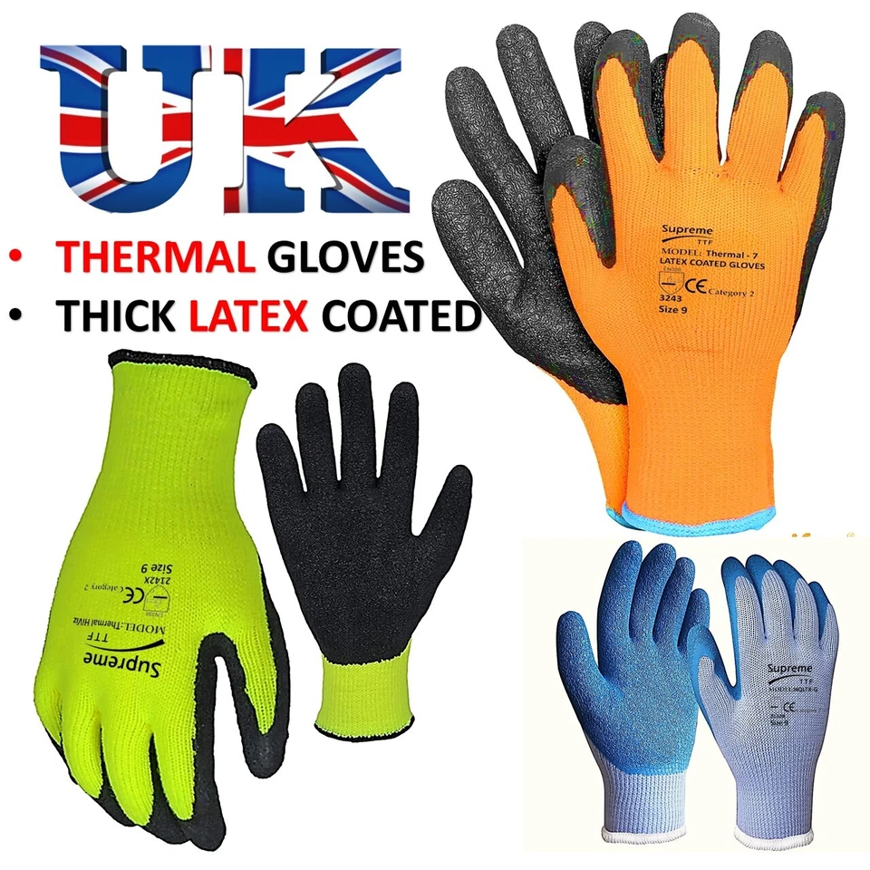 SUPREMETTF Thermal Winter Warm Thick Latex Coated Builders Gardening Gloves