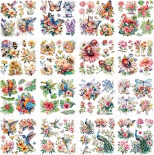Insect Birds Rub on Transfer for Crafts: 16 Pcs Cute Animals Rub on Transfers fo