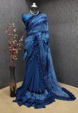 Embellished Bollywood Lycra Blend Saree Blue
