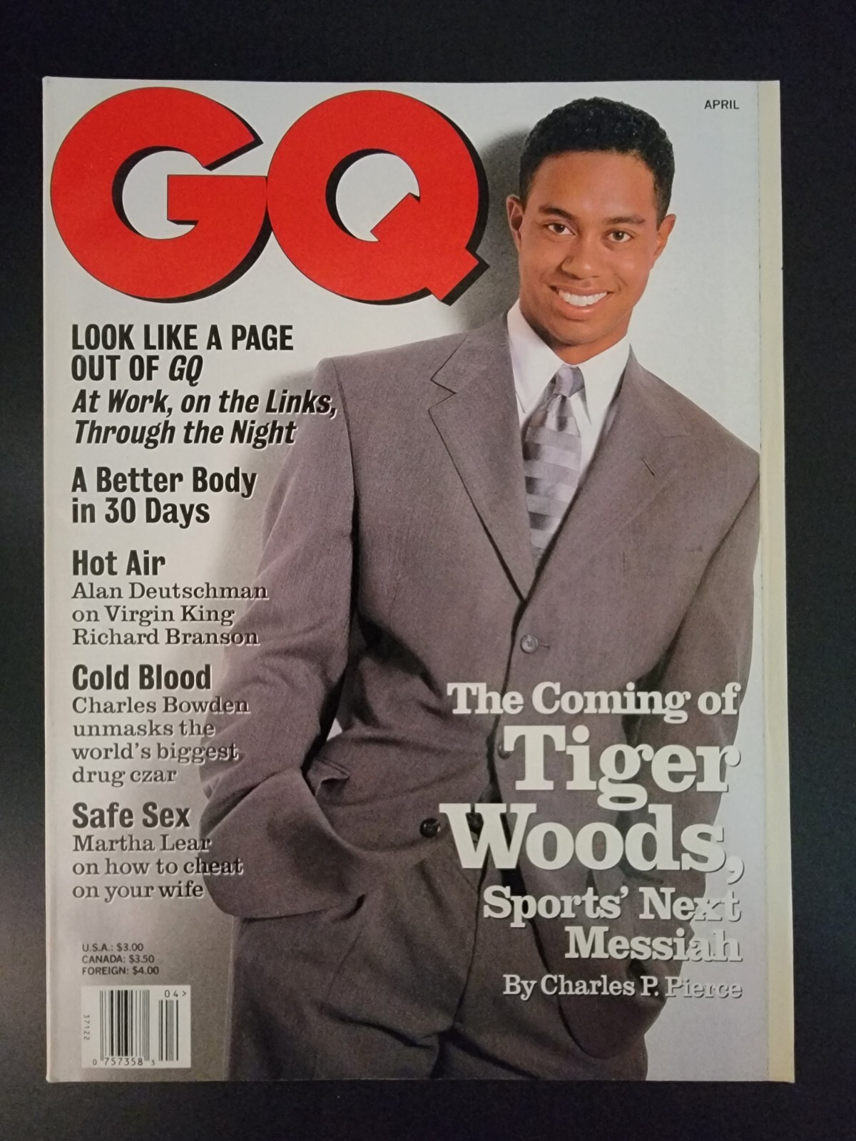 GQ Apr 1997 Tiger Woods Cover Richard Branson Drug Czar Amato Fuentes VF+