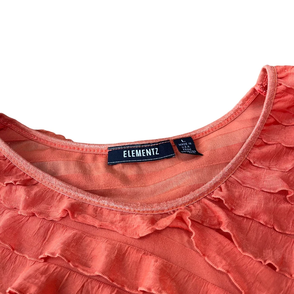 Elementz Woman Ruffle Front Pull Over Blouse Size Large Orange Short Sleeves - Image 3 of 4