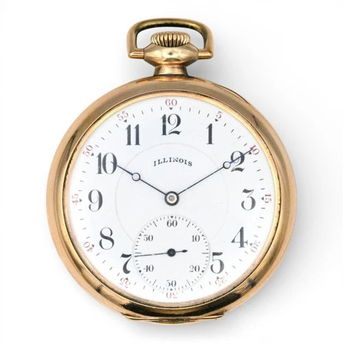 ANTIQUE ILLINOIS A. LINCOLN HAND WOUND RAILROAD POCKET WATCH 21J GOLD FILL