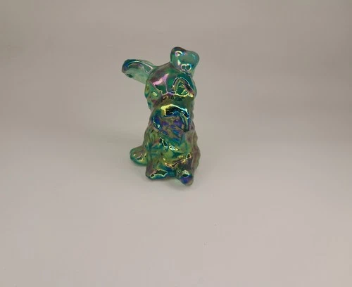 Vintage Fenton Art Glass Scottie Dog Iridescent Purple Green 3" Animal Figurine