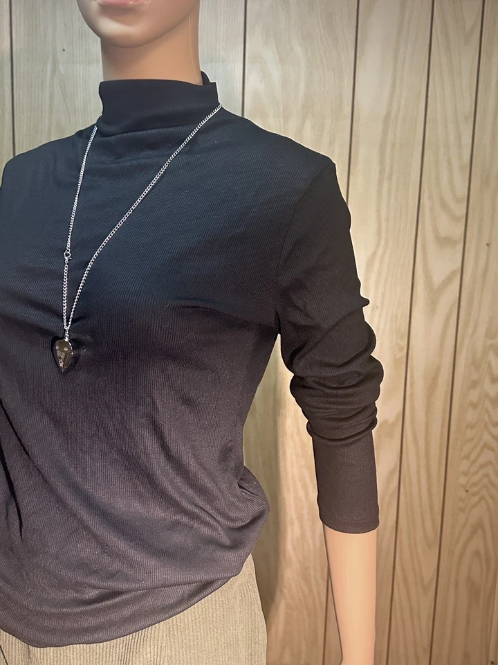 Elastic cotton pullover lapel, versatile base layer for women, black. L - Image 2 of 4