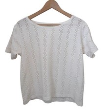 Vintage ALICE DESIGN White Lace Knit Short Sleeve Top Size M - Made In USA