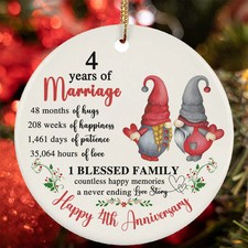 4 Years Of Marriage Ornament Happy 4th Anniversary Gnome Couple Christmas Gift