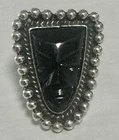 Vintage Bold Mexico 950 Sterling Silver Carved Onyx Mask Ring Sz 6 – 8.4g