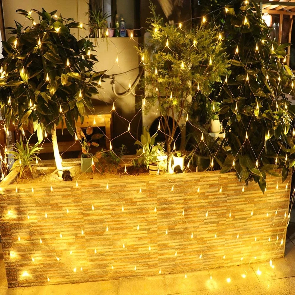 8 Modes Christmas Net Lights Outdoor Curtain Bush Mesh Fairy String Lights Decor - Image 3 of 4