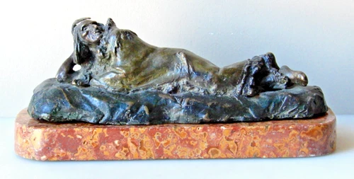 Carl Kauba Bronze Statue RECLINING INDIAN 8" Long sitting of granite plinth
