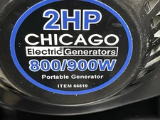 Chicago Electric  PORTABLE GENERATOR - 900 Watts/800 Running Watts NEW Open Box