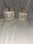 New Rae Dunn White Salsa and Guacamole Guac Bowl Set Artisan Magenta Ceramic FSh