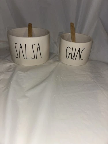 New Rae Dunn White Salsa and Guacamole Guac Bowl Set Artisan Magenta Ceramic FSh