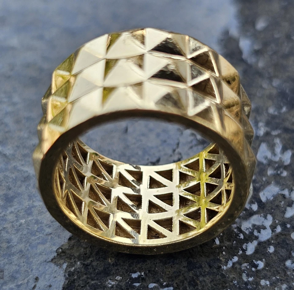 Moneda Roberto Obelisco 3 Triple Fila Banda Ancha Oro Amarillo 18k Talla 6.75 10.4g 12mm Foto 4 de 4