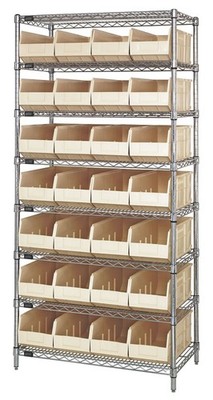 Quantum Storage Systems - WR8-483IV - Wire Shelving Unit W/28 Ivory Bins