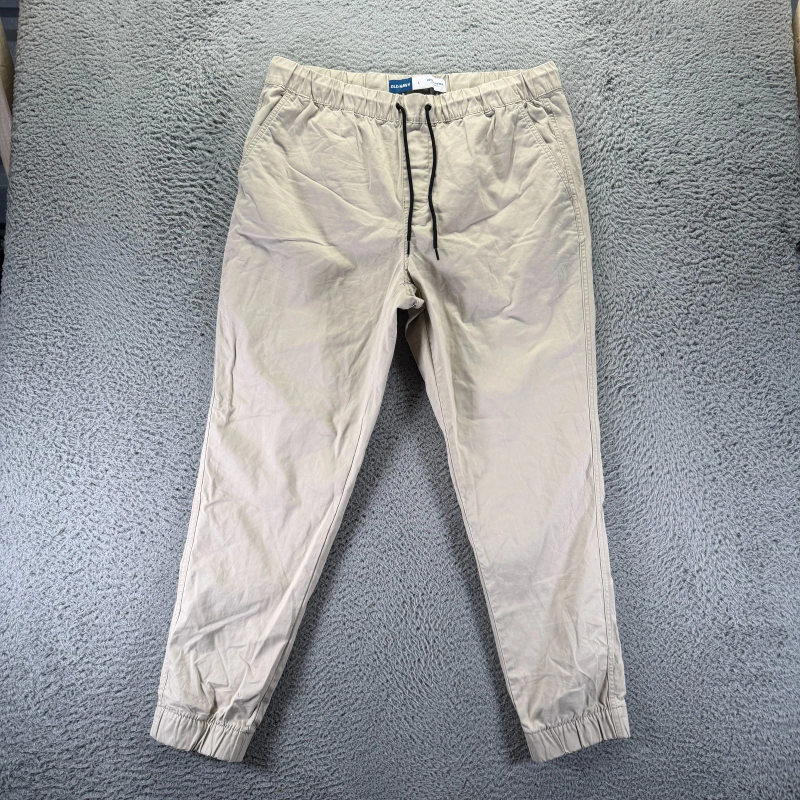 Old Navy Built-in Flex Pant Mens L Beige Cotton Jogger Tapered Travel Stretch