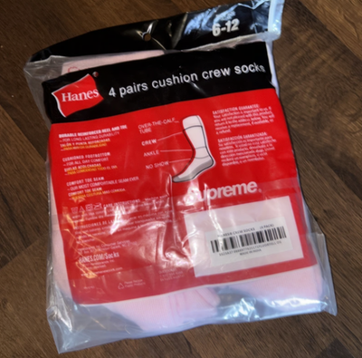 Supreme Hanes Pink Crew Socks 4 Pack Size 6-12 Soft Cotton