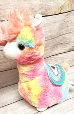 Hug Fun Pink Llama Alpaca Plush Pink Rainbow Plush Toy W/Saddle back to school
