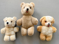 Vintage Teddy Bear Lot of 3 Small Plush Stuffed Bears Tan Brown Collectible
