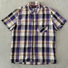 Paul Smith Shirt Mens Medium Red Checked Tartan Jeans Short Sleeved Classic Fit