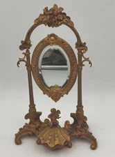 Antique Napoleonic Gilt Bronze Vanity Mirror Cherub Shell Base Circa 1900