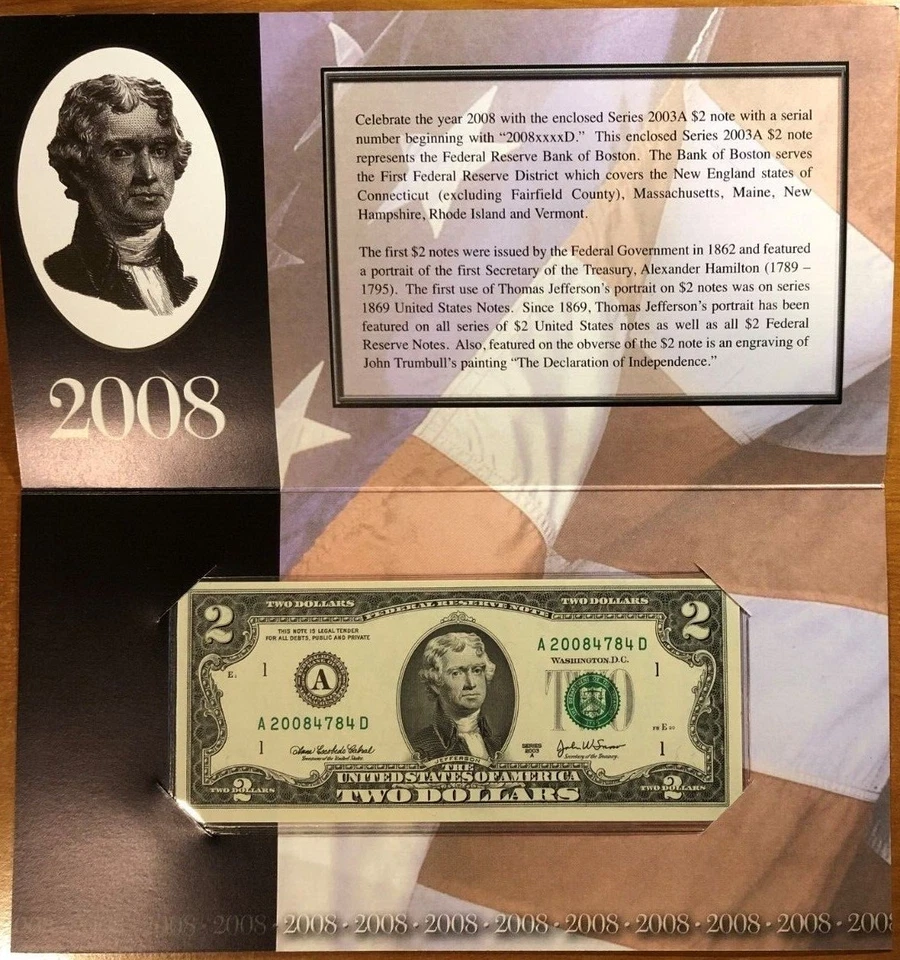 2008 $2 Bills, Bep Series 2003A - 9 Different Districts - Special Edition Uncir. - Image 2 of 4