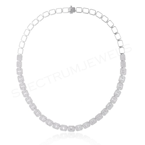 4.85 Ct Lab Grown CVD Baguette Diamond Octagon Charm Necklace 14k White Gold - Picture 4 of 11