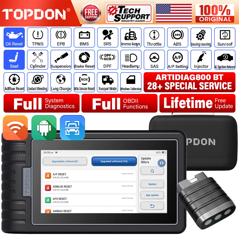 OBD2 Scanner Wireless, TOPDON AD800BT, Free Lifetime Upgrade, Scan Tool,  Automotive Diagnostic Tool, Full System Diagnosis, 28+ Reset Services, Oil  Reset/ABS Bleeding/IMMO/TPMS/SAS/BMS/EPB/DPF/AutoVIN : Automotive 