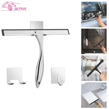 10'' Shower Squeegee for Car with 2 Adhesive Hooks Silver Stainless Steel