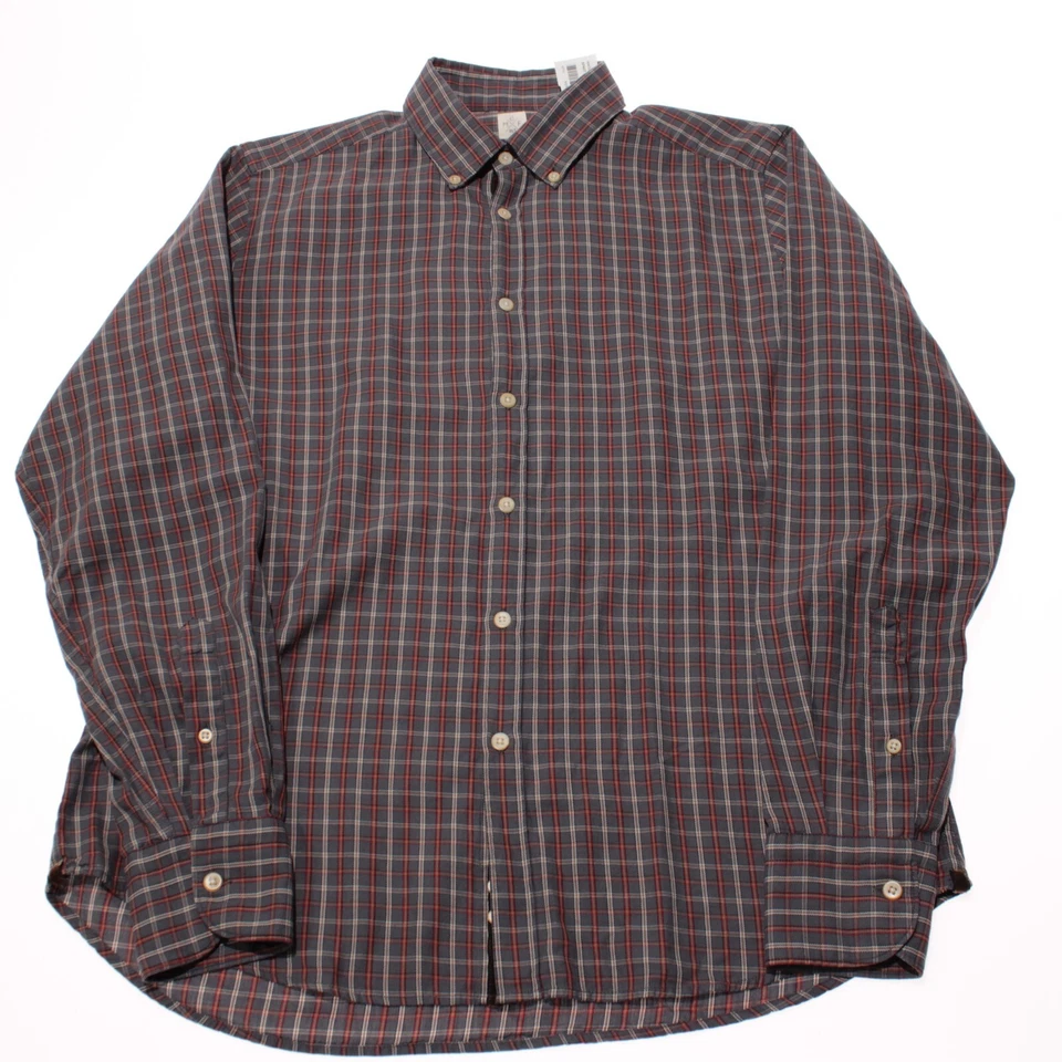 Camisa de vestir GMF NUEVA SIN ETIQUETAS talla 40 15,75 en gris/rojo/bronceado a cuadros 100 % algodón Foto 3 de 4