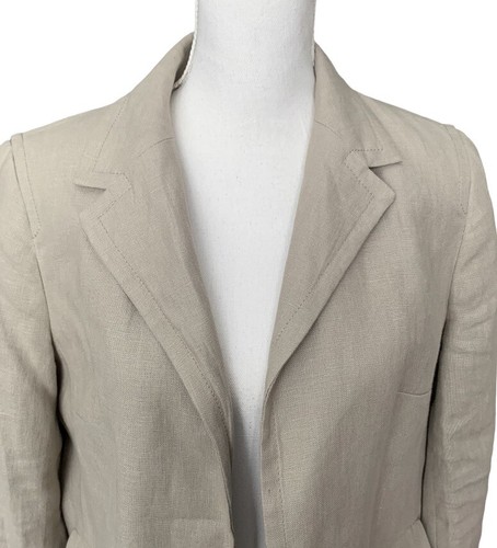 Talbots 100% Linen Open Front Blazer Jacket Size 10 Beige Pockets Career Classic - Picture 3 of 10