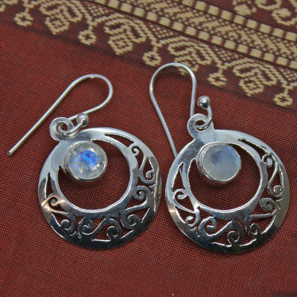 Arcobaleno Luna Orecchini Argento 925 Pendenti 35mm Blu Brillante Filigrana - Immagine 4 di 4