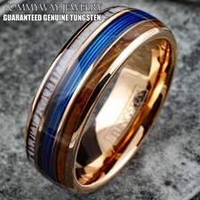 Rose Gold Plated Tungsten Carbide Fishing Line-Whiskey Barrel-Antler Band Ring