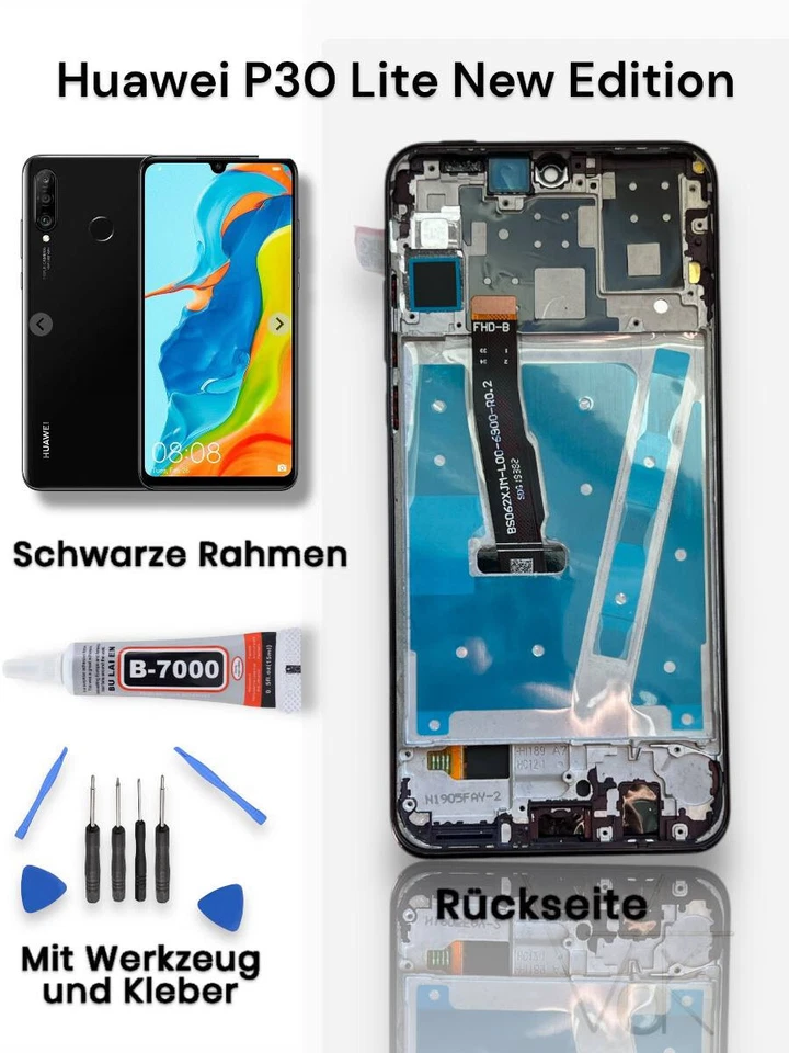 FÜR HUAWEI Original Huawei P30 Lite NEW EDITION Display Touch Rahmen Schwarz MAR-LX1B